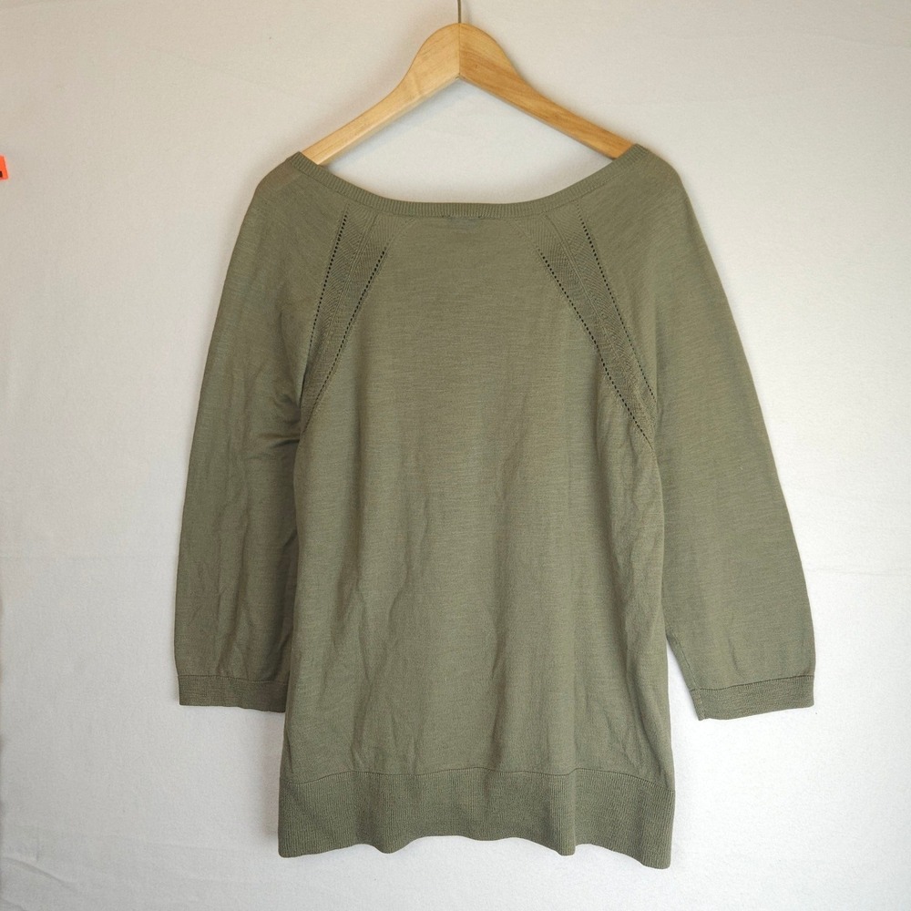 Talbots‎ Olive Green Cotton V Neck 3/4 Sleeve Sweater Women's XL - Picture 7 of 7